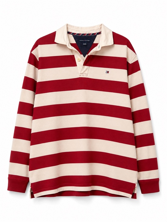 Tommy Hilfiger Other - Tommy Hilfiger Red and Cream Striped Rugby Polo